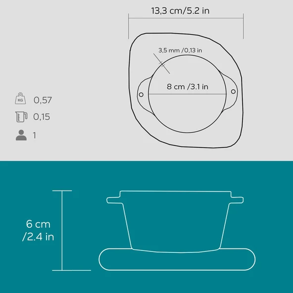 Lava Döküm Yuvarlak Sufle / Sos Kabı ve Ahşap Altlığı. Çap(Ø)8cm. - Resim 5
