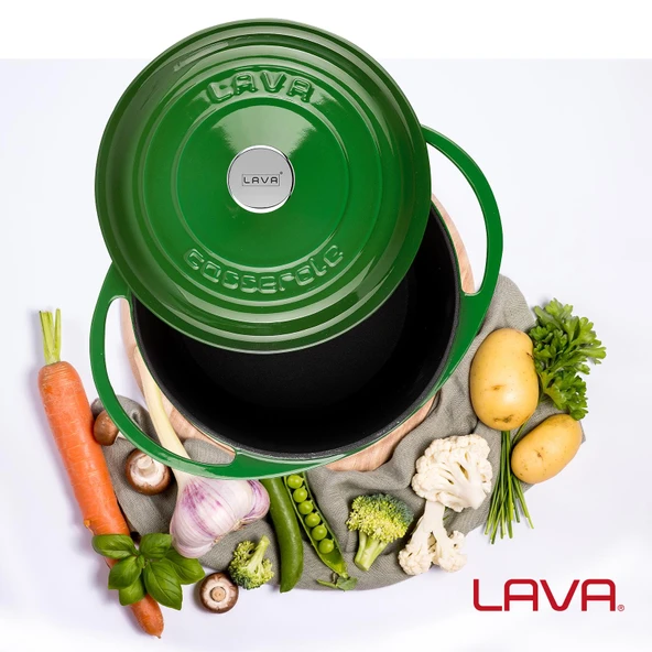 Lava Döküm Yuvarlak Tencere Döküm Demir Kapak Heritage Serisi Çap(Ø)20cm  Yeşil - Resim 6