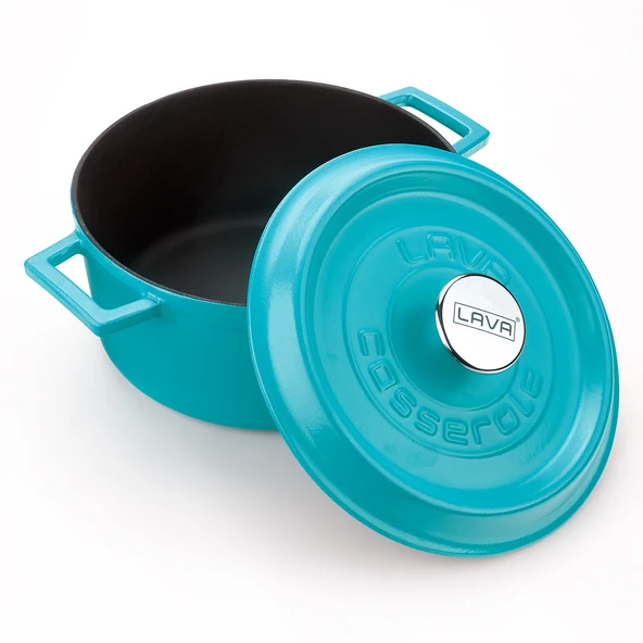 Lava Döküm Yuvarlak Tencere Döküm Demir Yekpare Kulplu Spring Serisi Çap(Ø)24cm.  Turkuaz - 3