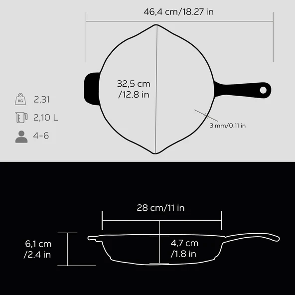 Lava Döküm Yuvarlak Izgara Tava Döküm Demir Yekpare Saplı Radyal Dokulu İç Yüzey Çap(Ø)28cm. - 5