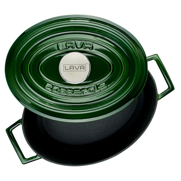 Lava Döküm Oval Tencere Döküm Demir Yekpare Kulplu Premium Serisi Ölçü 21x27cm.  Yeşil - Resim 2