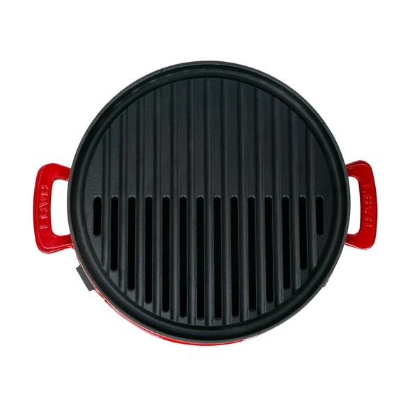 Lava Döküm Yuvarlak Mangal Izgara Set Döküm Demir Yekpare Çift Kulplu Çap (Ø)36cm. Kırmızı - 4