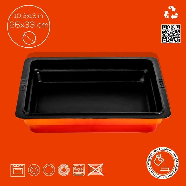 Lava Döküm Dikdörtgen 1/2 Gastronomi Küvet Ölçü 26x33cm. Turuncu - 4