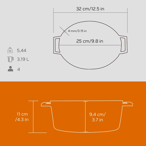 Lava Döküm Oval Tencere. Trendy Serisi Ölçü 21x25cm.  Turuncu - Resim 5