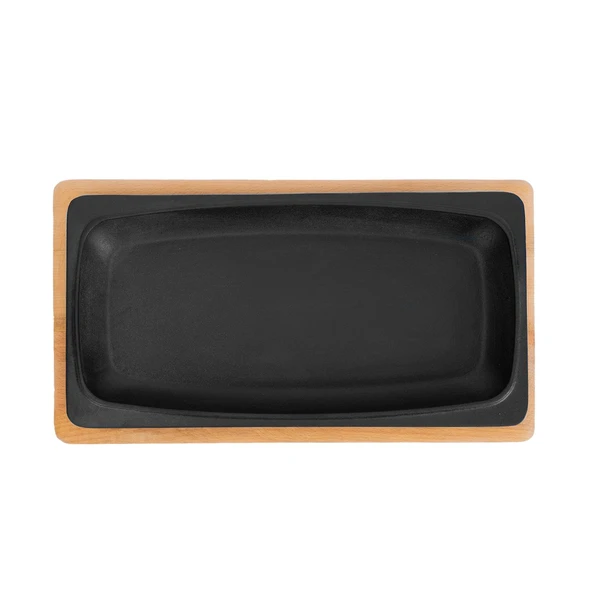 Lava Döküm Dikdörtgen Servis Tabağı ve Kayın Servis Ahşabı. Ölçü 30x15cm. - 2