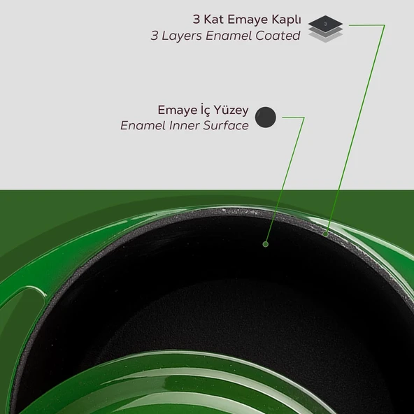 Lava Döküm Yuvarlak Tencere Döküm Demir Kapak Heritage Serisi Çap(Ø)20cm  Yeşil - Resim 5