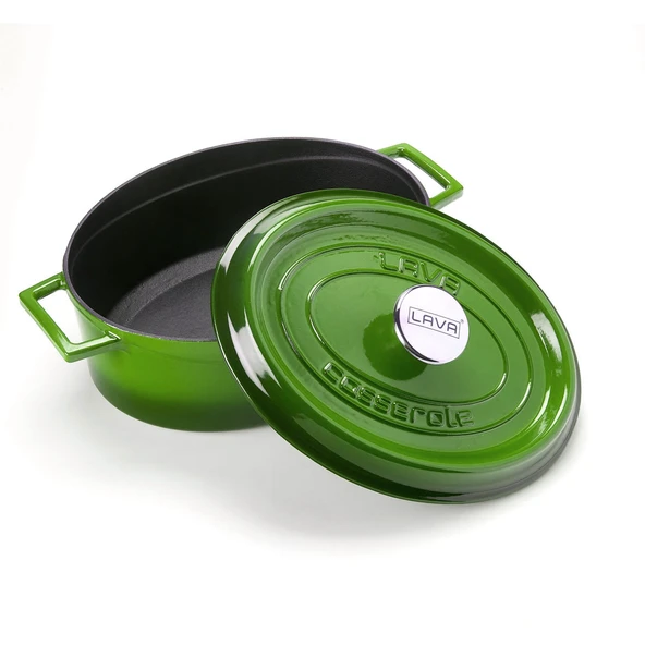 Lava Döküm Oval Tencere. Trendy Serisi Ölçü 25x31cm.  Yeşil - Resim 2