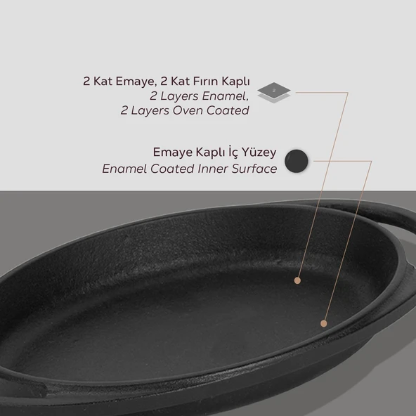 Lava Döküm Oval Sahan Döküm Demir Yekpare Çift Kulplu Ölçü 15x10cm. - 5