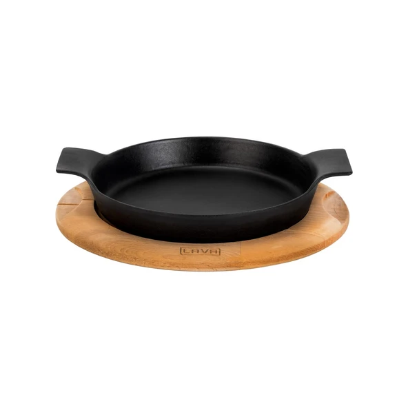 Lava Döküm Yuvarlak Sahan Döküm Demir Yekpare Çift Kulplu Kayın Servis Ahşabı. Çap(Ø)18cm. ürün görseli 1