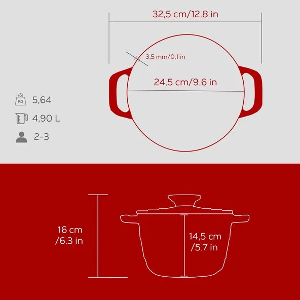 Lava Döküm Yuvarlak Tencere Döküm Demir Kapak Experience Majolik Serisi Çap(Ø)23cm  Kırmızı - Resim 5