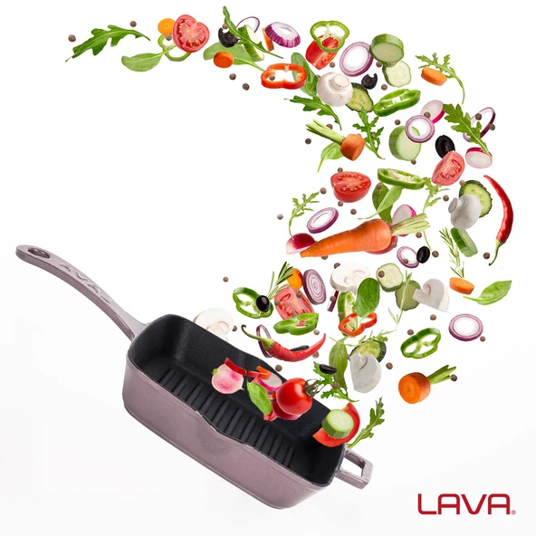 Lava Döküm Kare Izgara Tava Döküm Demir Yekpare Saplı Ölçü 20x20cm.  Mor - Resim 7