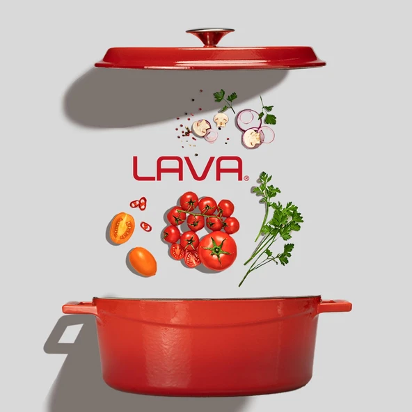 Lava Döküm Oval Tencere. Edition Serisi Ölçü 21x27cm.  Kırmızı - Resim 7