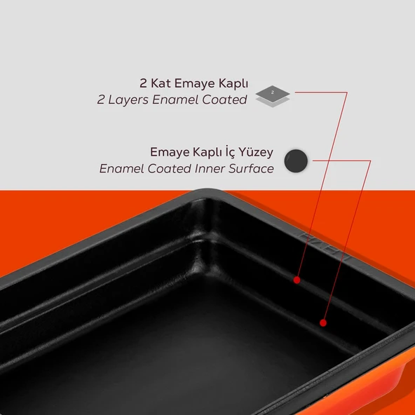 Lava Döküm Dikdörtgen 1/2 Gastronomi Küvet Ölçü 26x33cm. Turuncu - 6