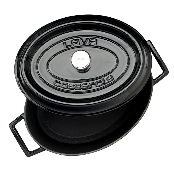 Lava Döküm Oval Tencere. Trendy Serisi Ölçü 21x27cm.  Siyah - Resim 3
