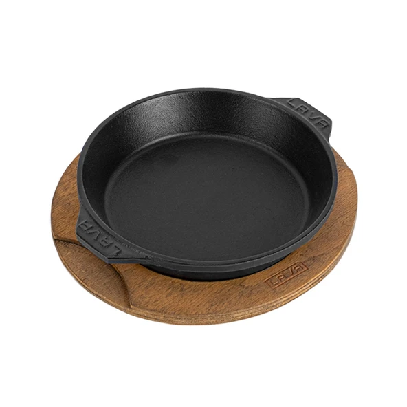 Lava Döküm Yuvarlak Servis Tabağı ve Ahşap altlığı. Çap(Ø)16cm.