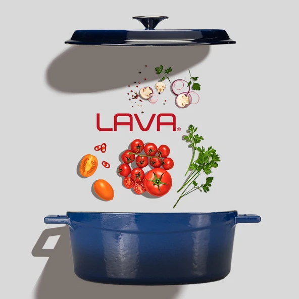 Lava Döküm Oval Tencere. Edition Serisi Ölçü 21x27cm.  Mavi - Resim 7