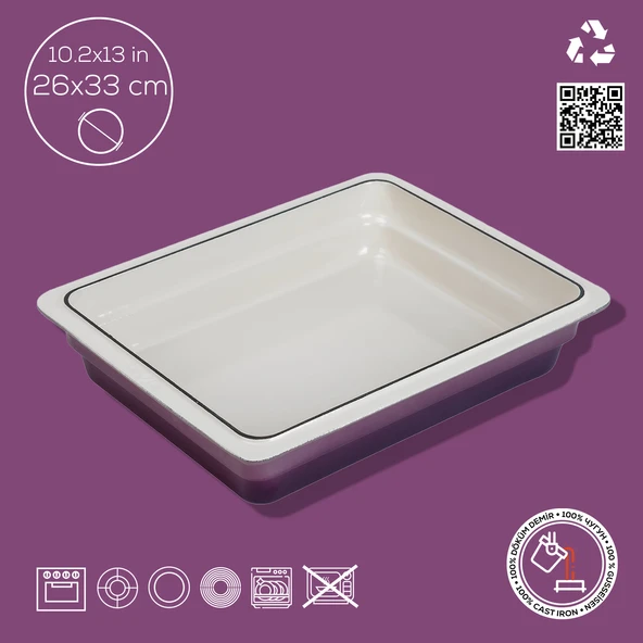 Lava Döküm Dikdörtgen 1/2 Gastronomi Küvet Ölçü 26x33cm.  Mor - Resim 4