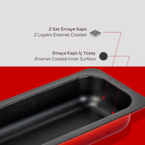 Lava Döküm Dikdörtgen 1/3 Gastronomi Küvet Ölçü 32x17cm. Kırmızı - 6