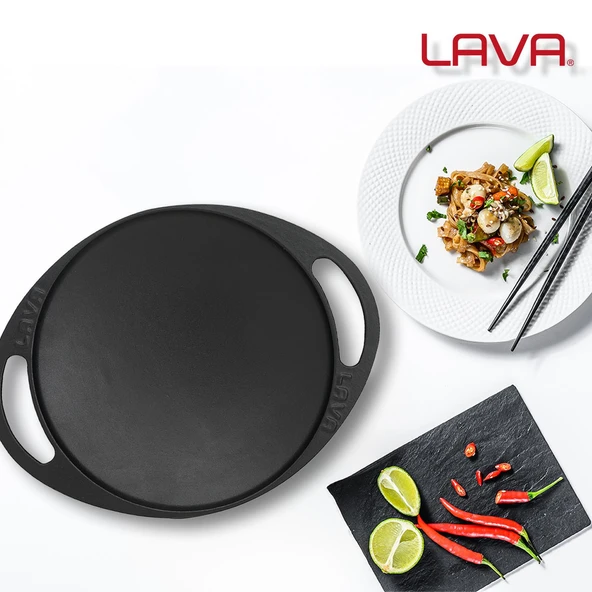 Lava Döküm Yuvarlak Saç Kavurma Tavası Döküm Demir Yekpare Çift Kulplu Çap(Ø)20cm. - Resim 7