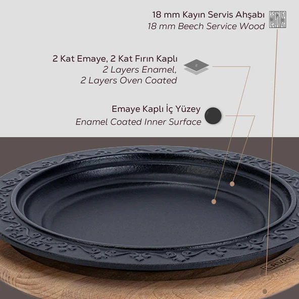 Lava Döküm Oval Döner Kebap Tabağı Kayın Servis Ahşabı. Çap(Ø)28cm. - 4