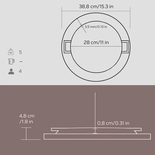 Lava Döküm Yuvarlak Çift Yön Izgara Tavası Kayın Servis Ahşabı Döküm Demir Yekpare Çift Kulplu Çap(Ø)28cm. - 4