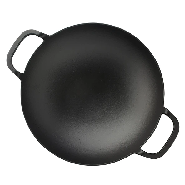 Lava Döküm Yuvarlak Wok Döküm Demir Yekpare Çift Kulplu Çap(Ø)38cm. - Resim 3