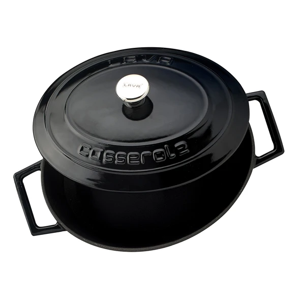 Lava Döküm Oval Tencere. Folk Serisi Ölçü 21x25cm.  Siyah - Resim 3