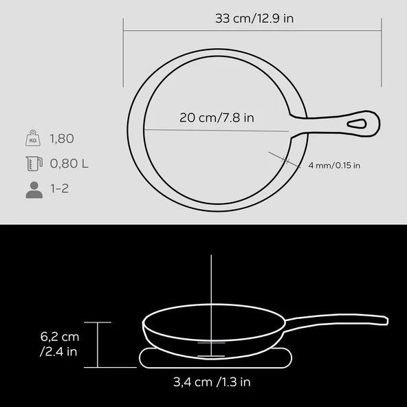 Lava Döküm Yuvarlak Kızartma Tavası Yekpare Saplı Kayın Servis Ahşabı. Çap(Ø)20cm - 5