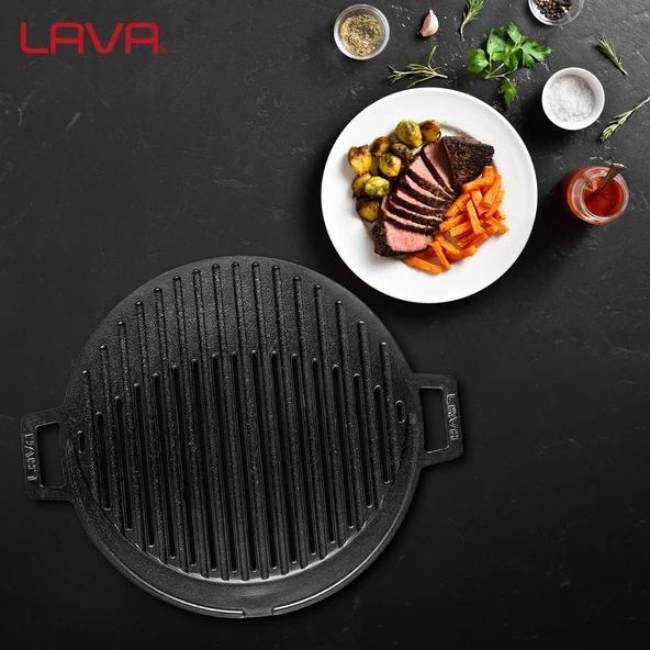 Lava Döküm Yuvarlak Mangal Izgarası Döküm Demir Yekpare Çift Kulplu Çap (Ø)37cm. - 7