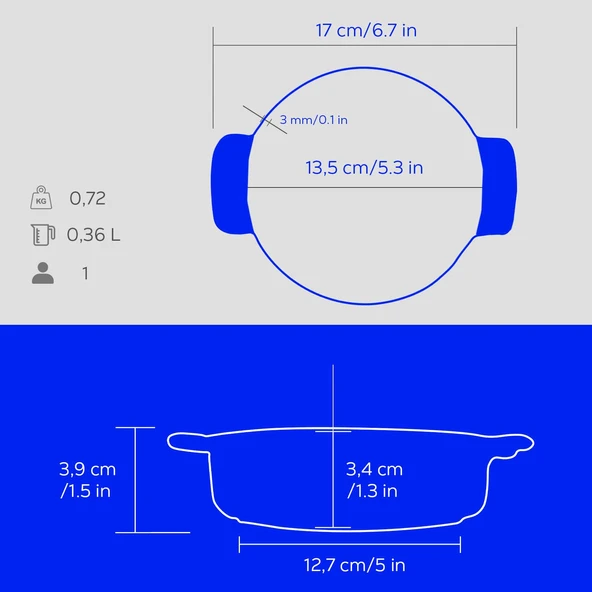 Lava Döküm Yuvarlak Güveç Kabı Döküm Demir Yekpare Çift Kulplu Edition Serisi Çap(Ø)14cm.  Mavi - 5