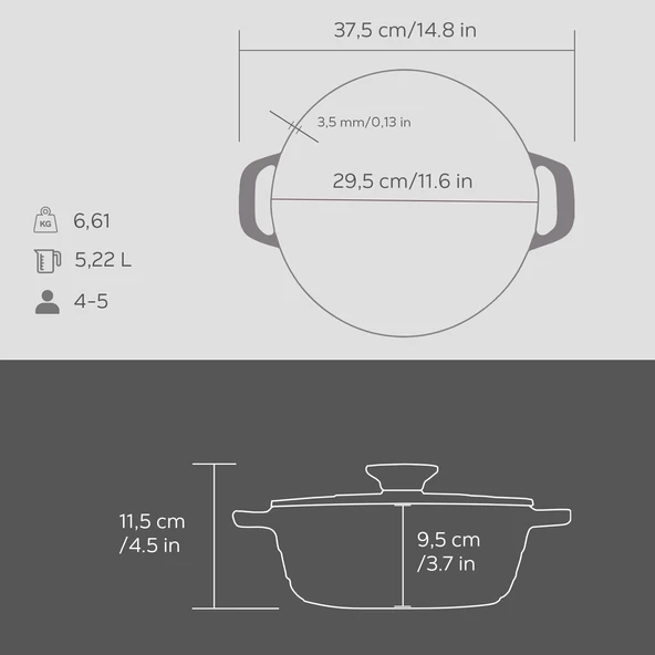 Lava Döküm Yuvarlak Tencere Döküm Demir Kapak Experience Majolik Serisi Çap(Ø)28cm  Gri - Resim 5