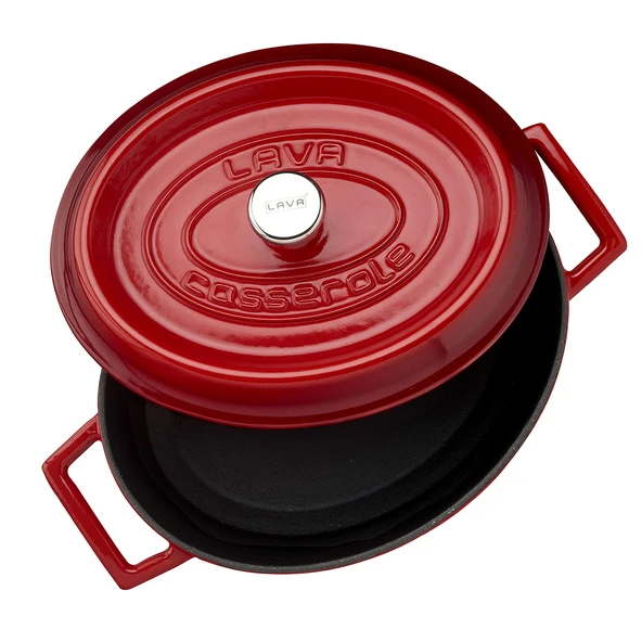 Lava Döküm Oval Tencere. Trendy Serisi Ölçü 21x27cm.  Kırmızı - Resim 3