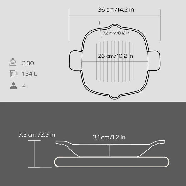 Lava Döküm Izgara Tavası Kayın Servis Ahşabı Döküm Demir Yekpare Çift Kulplu Ölçü 26x26cm. - Resim 3