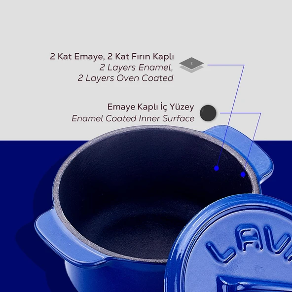 Lava Döküm Mini Tencere Folk Serisi Çap(Ø)9 cm.  Mavi - Resim 7