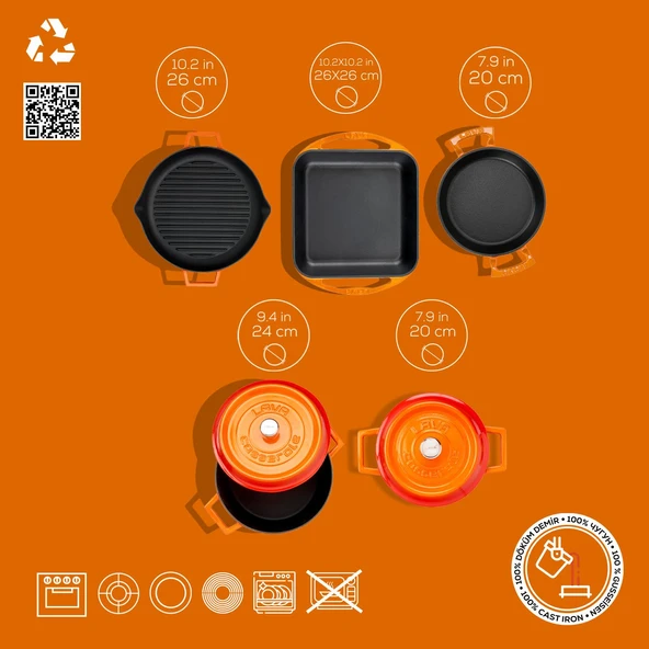 LAVA Döküm Beyaz Ahşap Sandık Hediyeli Çeyiz Seti  Turuncu - Resim 3