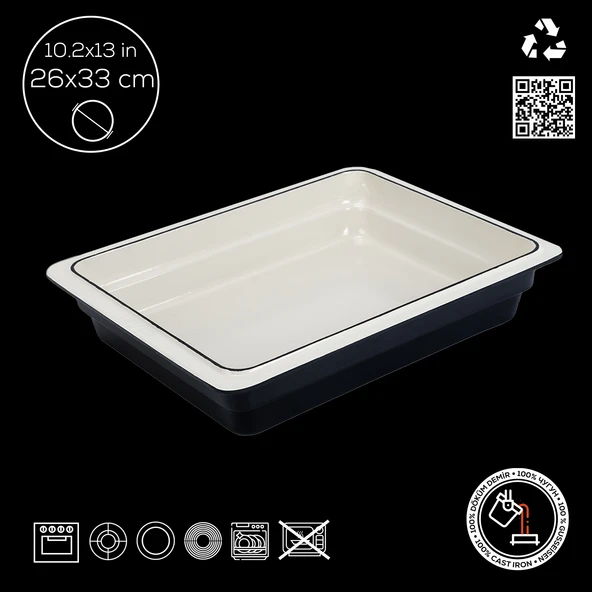 Lava Döküm Dikdörtgen 1/2 Gastronomi Küvet Ölçü 26x33cm.  Siyah - Resim 4