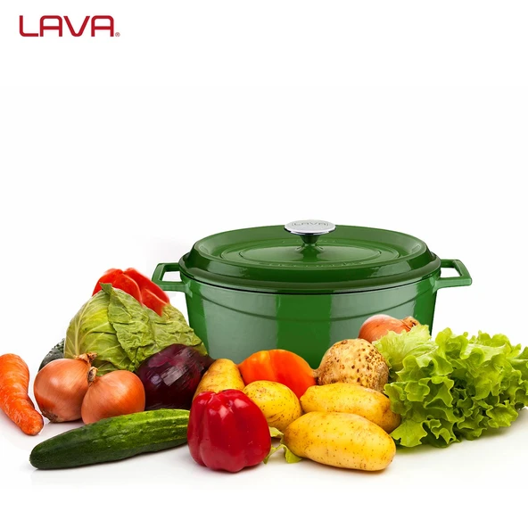 Lava Döküm Oval Tencere. Trendy Serisi Ölçü 23x29cm.  Yeşil - Resim 7