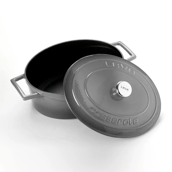 Lava Döküm Oval Tencere. Folk Serisi Ölçü 21x25cm.  Gri - Resim 2