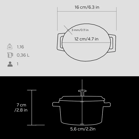 Lava Döküm Mini Oval Tencere. Trendy Serisi Ölçü 9x12cm.  Mat Siyah - 5