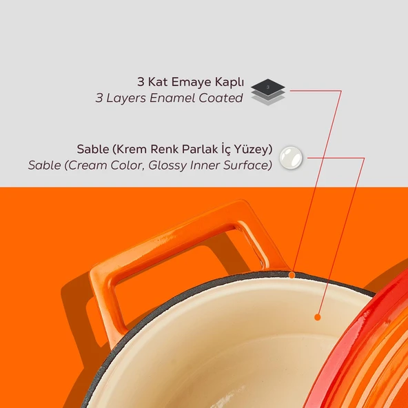 Lava Döküm Oval Tencere. Edition Serisi Ölçü 21x27cm.  Turuncu - Resim 6