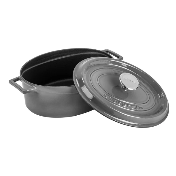 Lava Döküm Oval Tencere Döküm Demir Yekpare Kulplu Premium Serisi Ölçü 23x29cm.  Gri - Resim 2