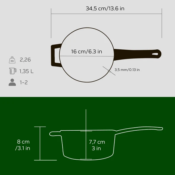 Lava Döküm Yuvarlak Sos Tenceresi Cam kapaklı, Metal Saplı. Glaze Serisi Çap(Ø16 cm.  Yeşil - Resim 5