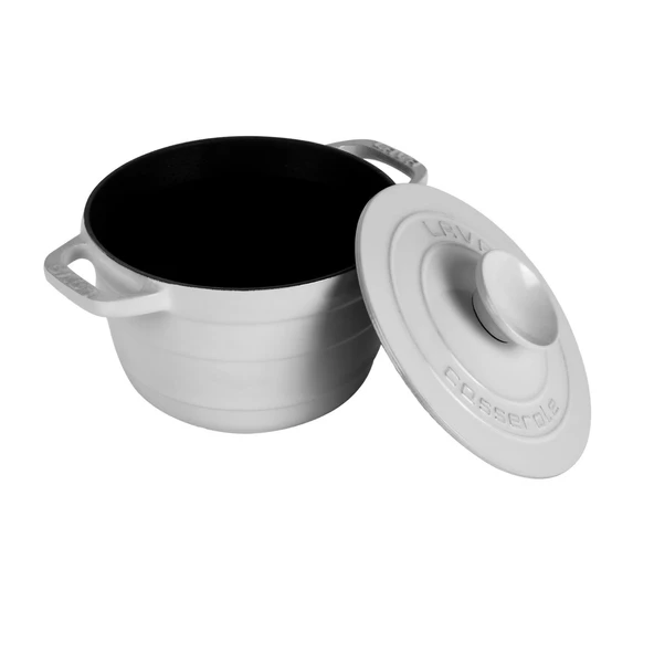 Lava Döküm Yuvarlak Tencere Döküm Demir Kapak Experience Majolik Serisi Çap(Ø)23cm  Beyaz - Resim 2