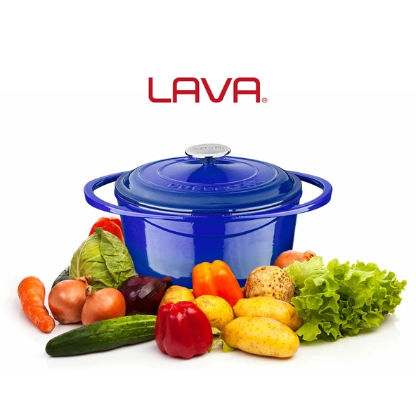 Lava Döküm Yuvarlak Tencere Döküm Demir Kapak Heritage Serisi Çap(Ø)24cm  Mavi - 6