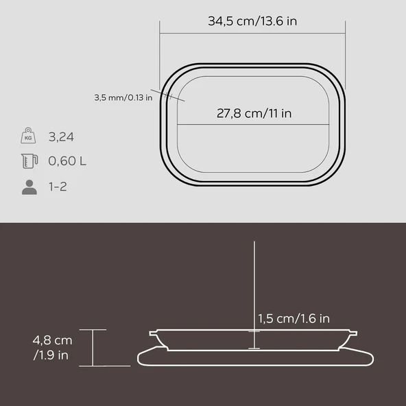 Lava Döküm Dikdörtgen Servis Tabağı ve Kayın Servis Ahşabı. Ölçü 32x20cm. - Resim 3