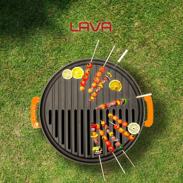 Lava Döküm Yuvarlak Mangal Izgara Set Döküm Demir Yekpare Çift Kulplu Çap (Ø)36cm. Kırmızı - 8