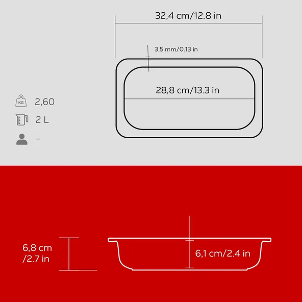 Lava Döküm Dikdörtgen 1/3 Gastronomi Küvet Ölçü 32x17cm. Kırmızı - 5