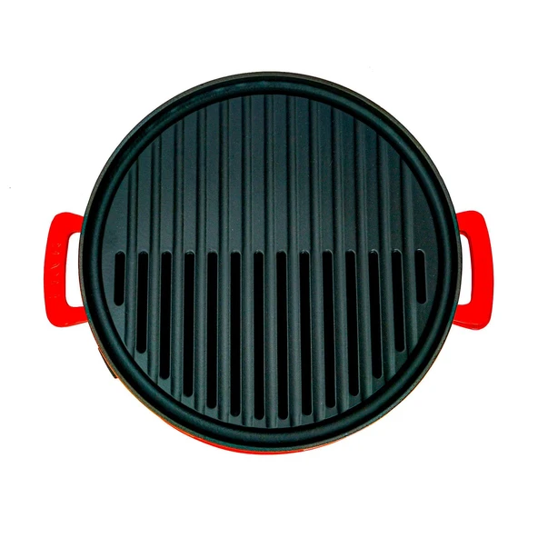 Lava Döküm Yuvarlak Mangal Izgara Set Döküm Demir Yekpare Çift Kulplu Çap (Ø)36cm. Turuncu - 4