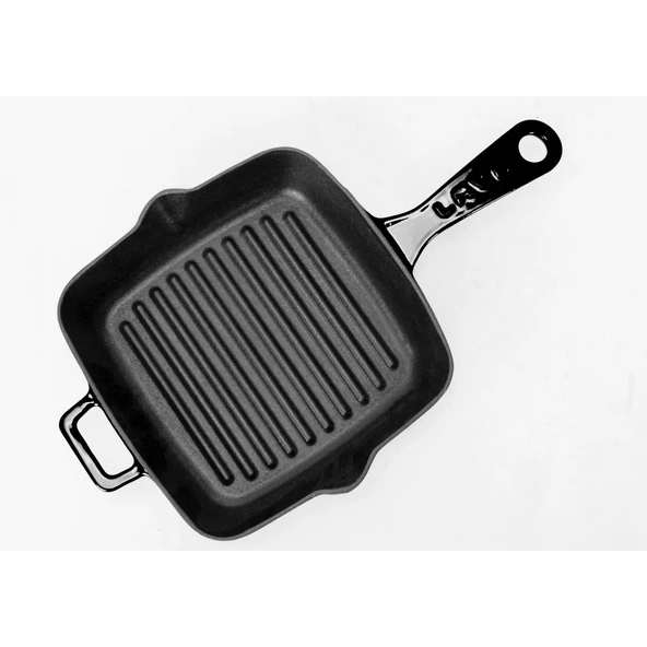 Lava Döküm Kare Izgara Tava Döküm Demir Yekpare Saplı Ölçü 20x20cm.  Siyah - Resim 2