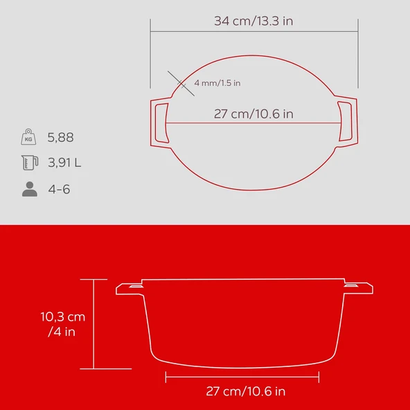 Lava Döküm Oval Tencere. Edition Serisi Ölçü 21x27cm.  Kırmızı - Resim 5